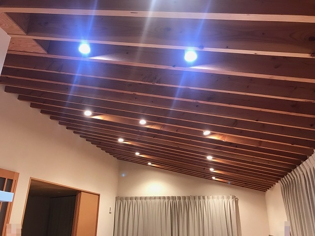 垂木現しの勾配天井