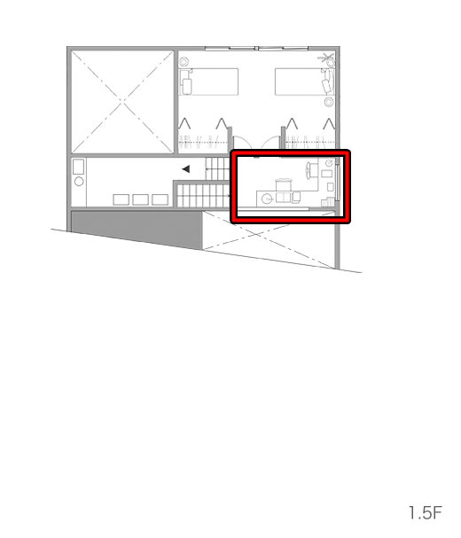 ミサワホームさんの平屋住宅「Granlink HIRAYA」の親子で学べる空間「ホームコモンズ」の間取り図
