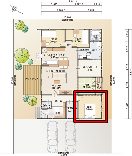 清水工務店さんの平屋「arika PLAN-New HIRAYA」の寝室間取り図
