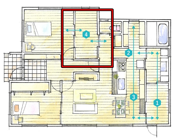 遠鉄ホームのブライト平屋「家事ラク動線2」の廊下からもアクセス可能な2Wayウォークインクローゼット