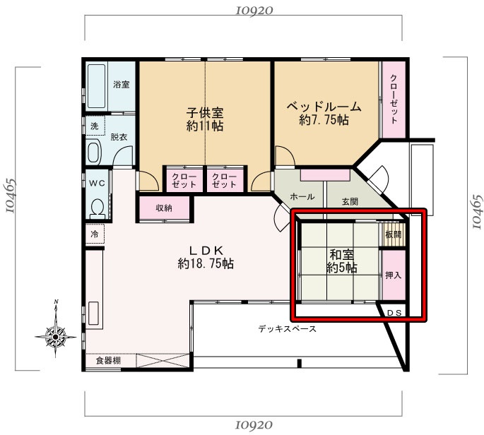上里建設さんの平屋「Plan A0101」の和室の間取り図