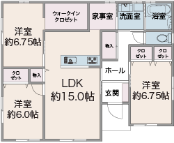 南日本ハウスさんの「YOKAIE平屋 No.19」の間取り図