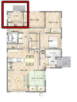タカノホームさんの平屋「34坪プラン」ユーティリティルーム＋中央ウォークインクローゼット