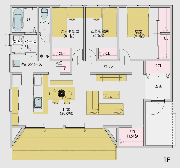 アイデザインホームさんの平屋「暮らしやすさとデザインを両立したフラットフロアの家」の間取り図