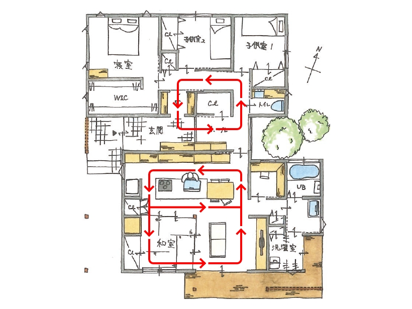 廣神建設さんの平屋「WABIKA」の間取り図