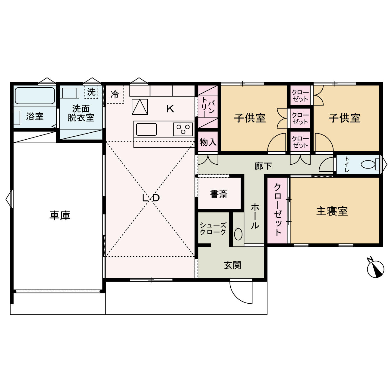 上里建設さんの平屋「本庄市小島モデルハウス」の間取り図