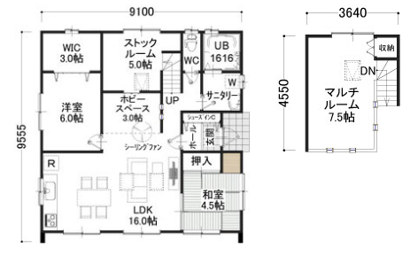 JOY STYLEさんの「マルチルームのある平屋」の間取り図