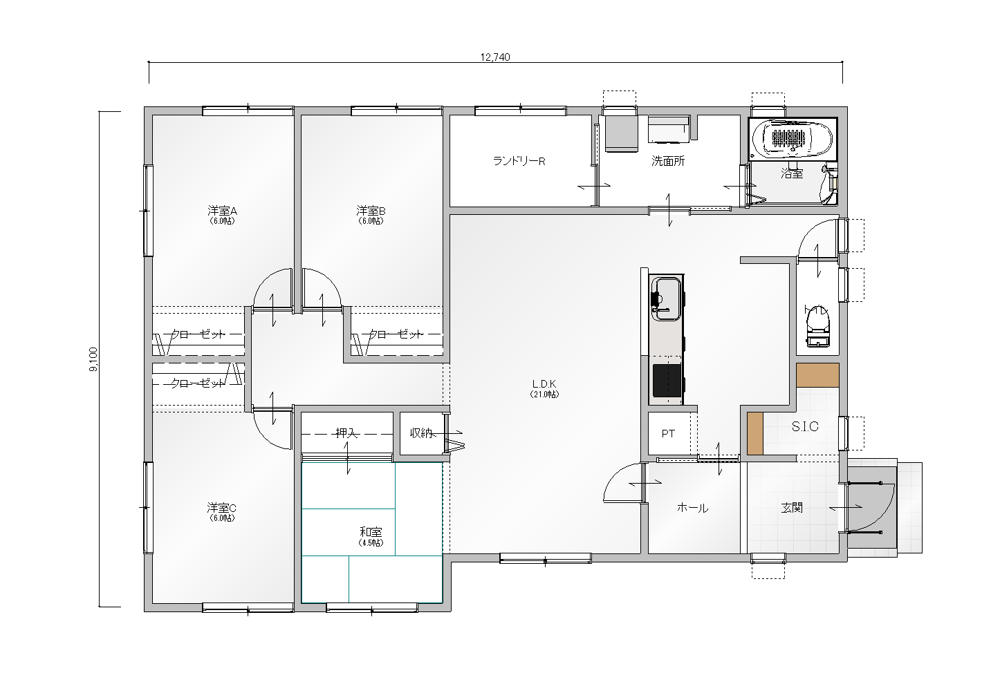 house+さんの平屋「HP18-33」の間取り図