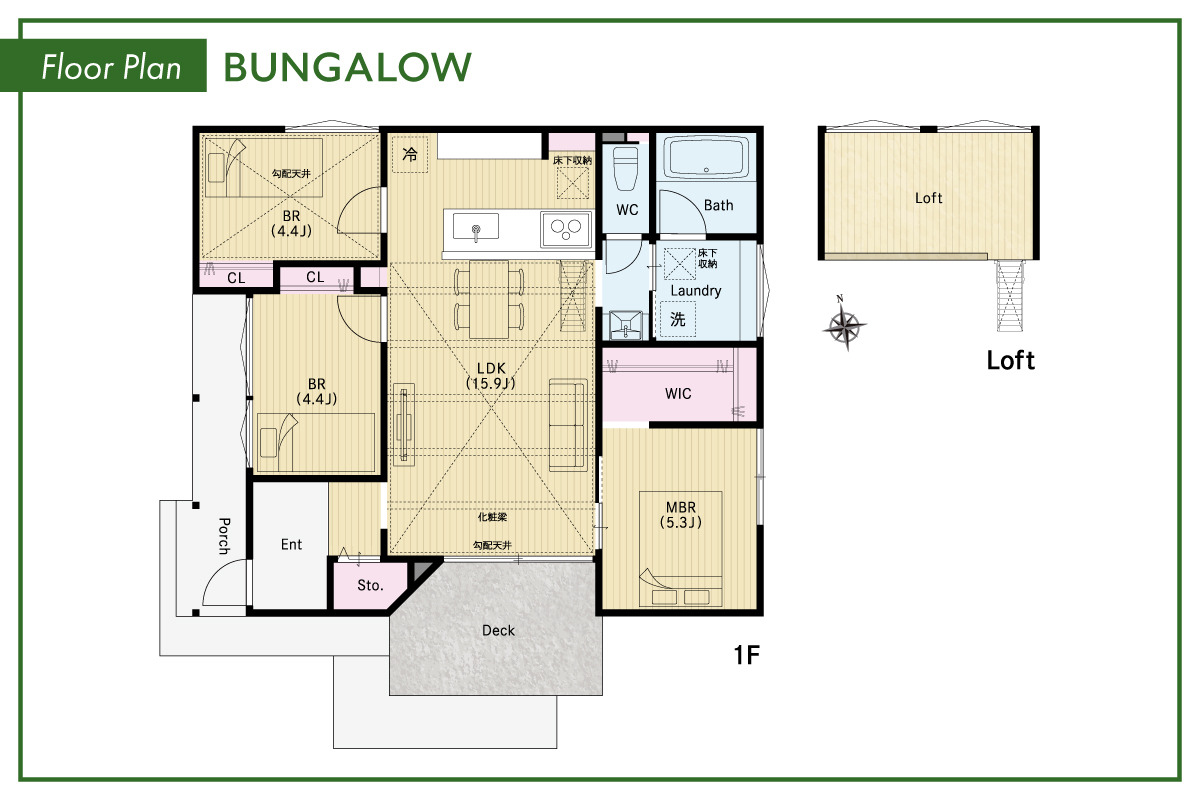 アイモクさんの平屋「BUNGALOW」の間取り図