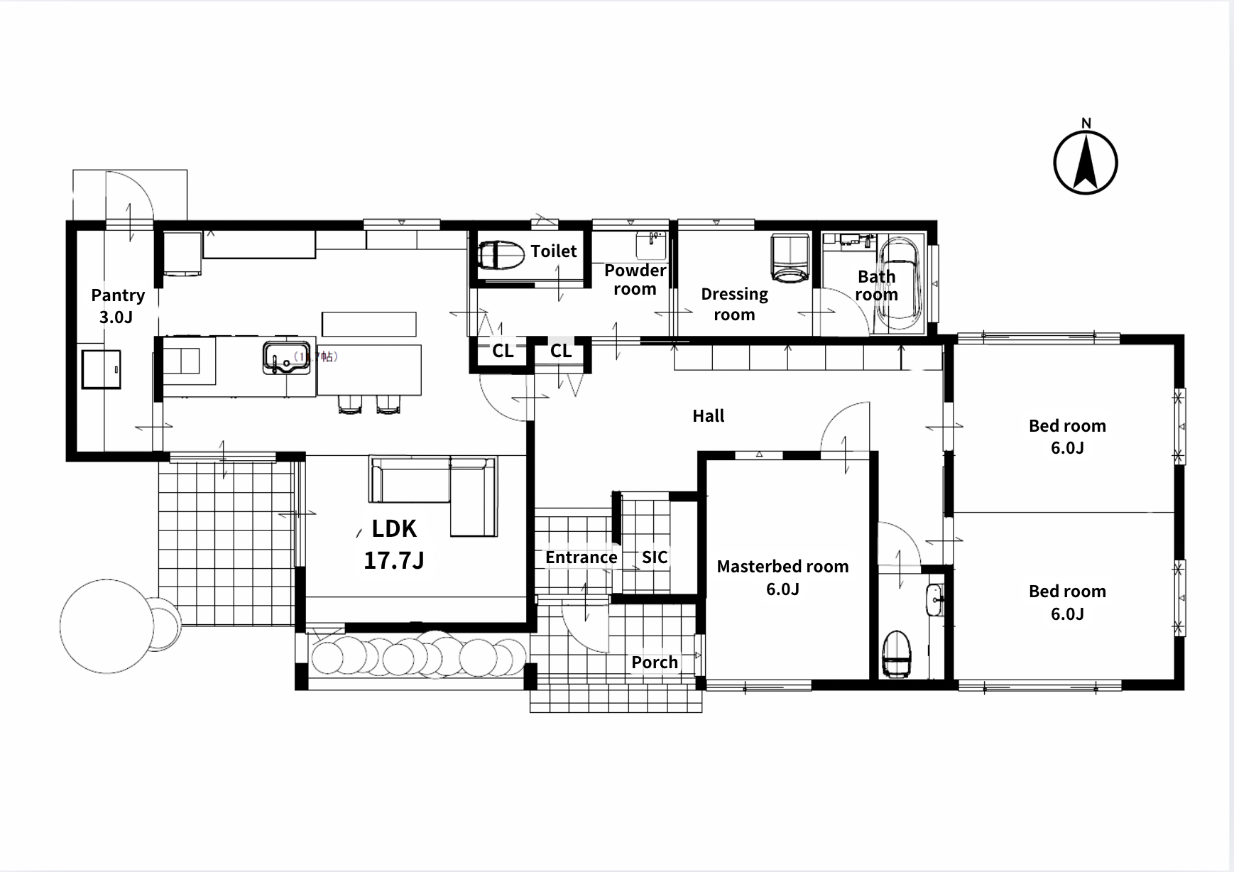 CLAVISさんの鳥取モデルハウス 平屋の間取り図