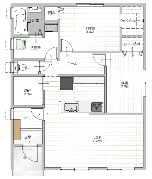 アルデさんの平屋の間取り図