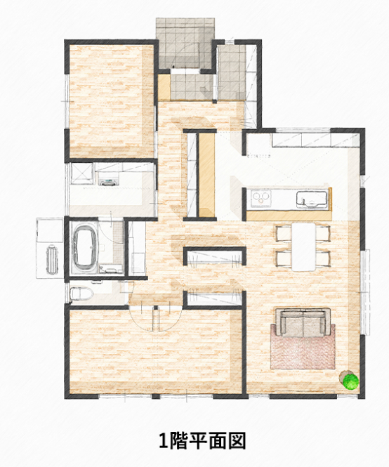 華建築の平屋「HANA flat」の間取り図
