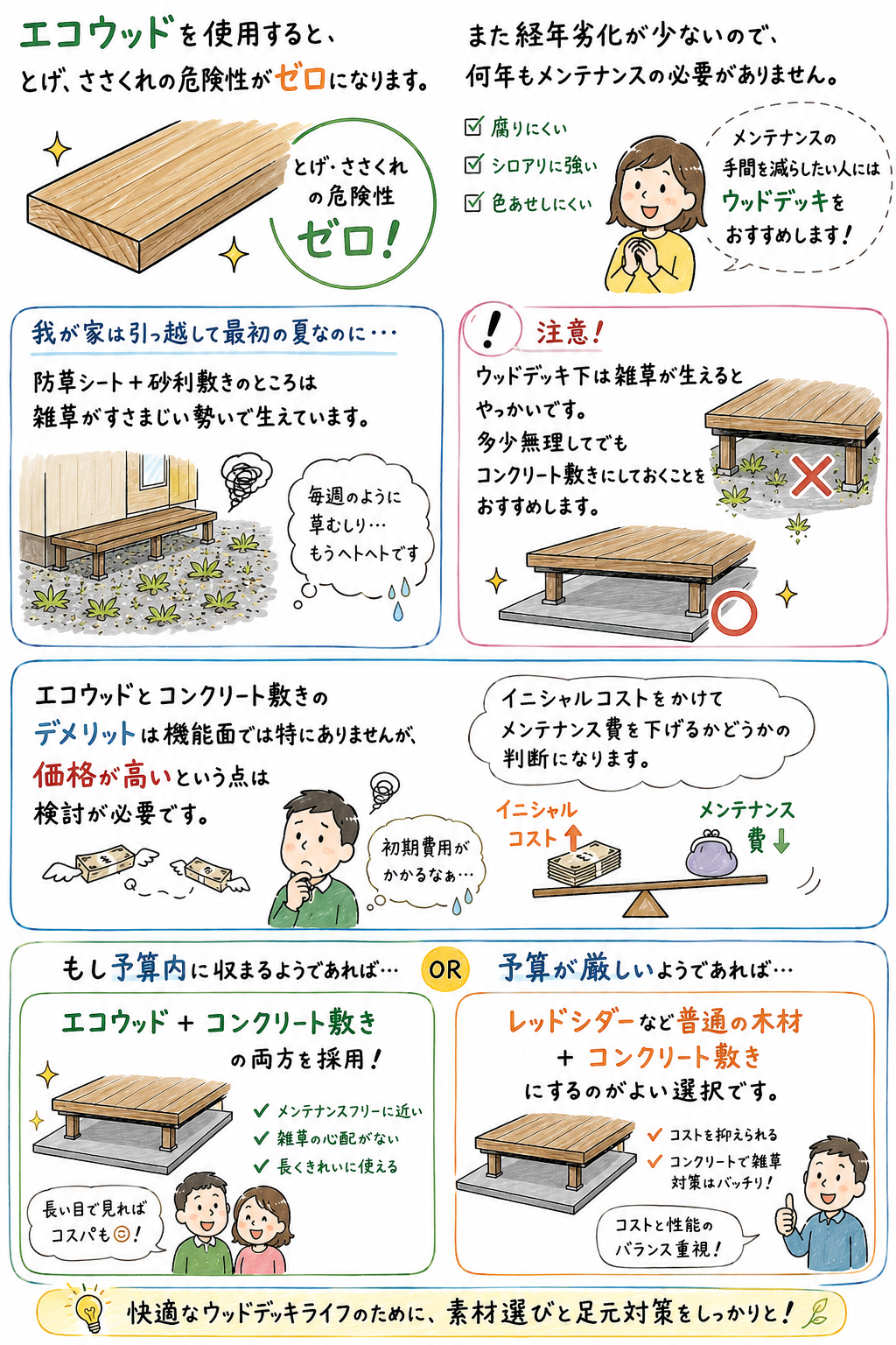 ウッドデッキまとめ　レッドシダーと再生木の違いなど